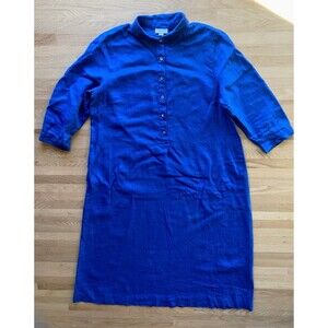 J. Jill Beach Resort Cruise Cobalt Linen Maxi Caftan Dress Quiet Luxury M